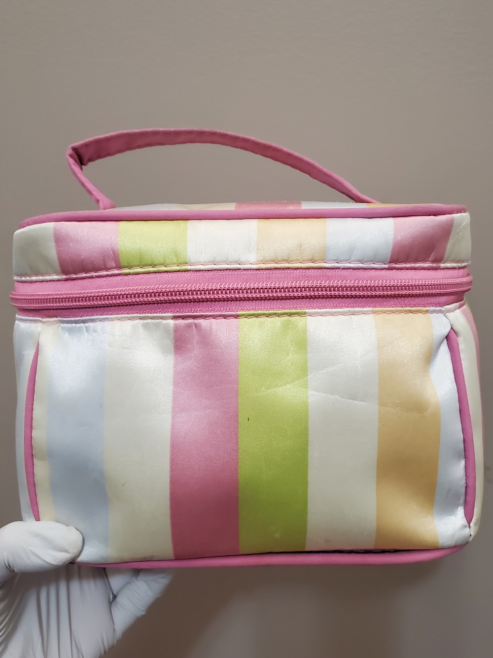 Striped Pink Multi-Color Women's Cosmetic Bag
